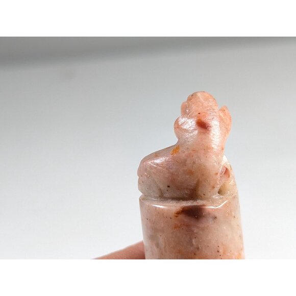 Chinese Sheep or Cow zodiac Chop Seal, pink grey soapstone Year Stone Seal - Picture 9 of 10